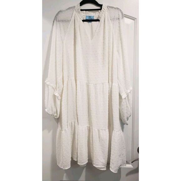 NWT CeCe Soft Ecru Eyelet Dress Long Puff Sleeve Size 2XL MSRP $99 - Picture 2 of 10